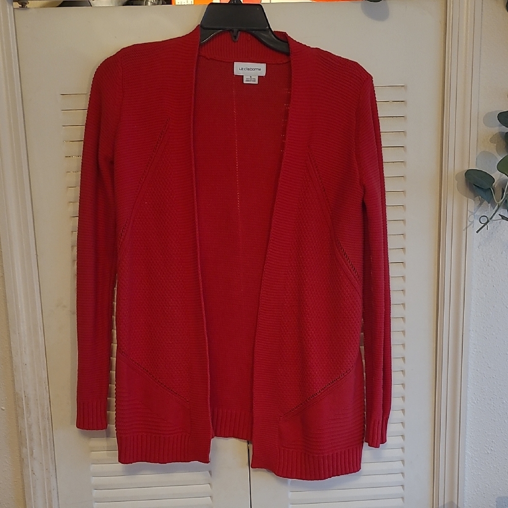 Liz Claiborne Bold Red Open-Front Knit Cardigan